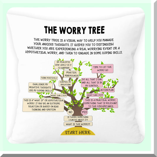 Calm Comfort Therapy Pillow Covers - Stress Relief Decor for Therapist Office & Counseling Corner, The Worry Tree Design, 18x18 Inches