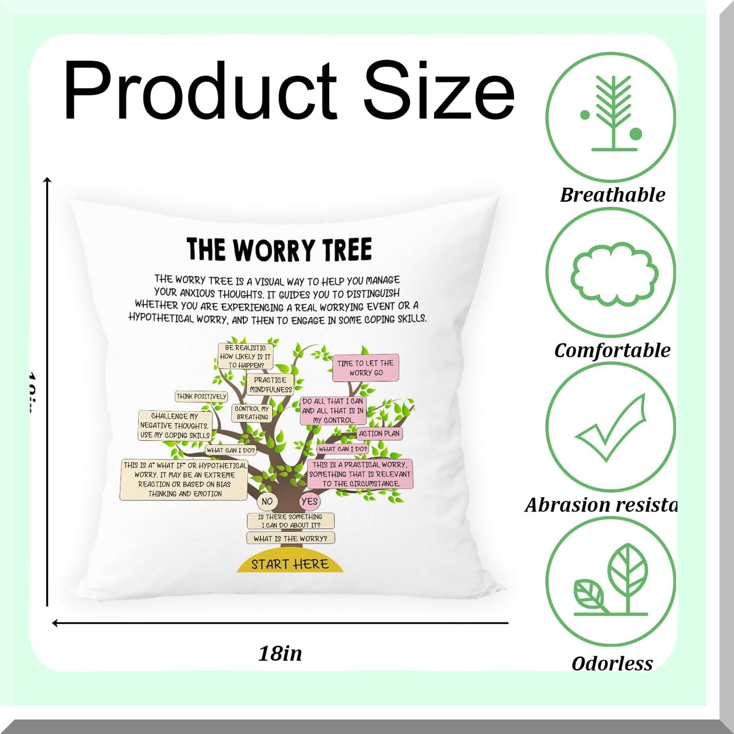 Calm Comfort Therapy Pillow Covers - Stress Relief Decor for Therapist Office & Counseling Corner, The Worry Tree Design, 18x18 Inches