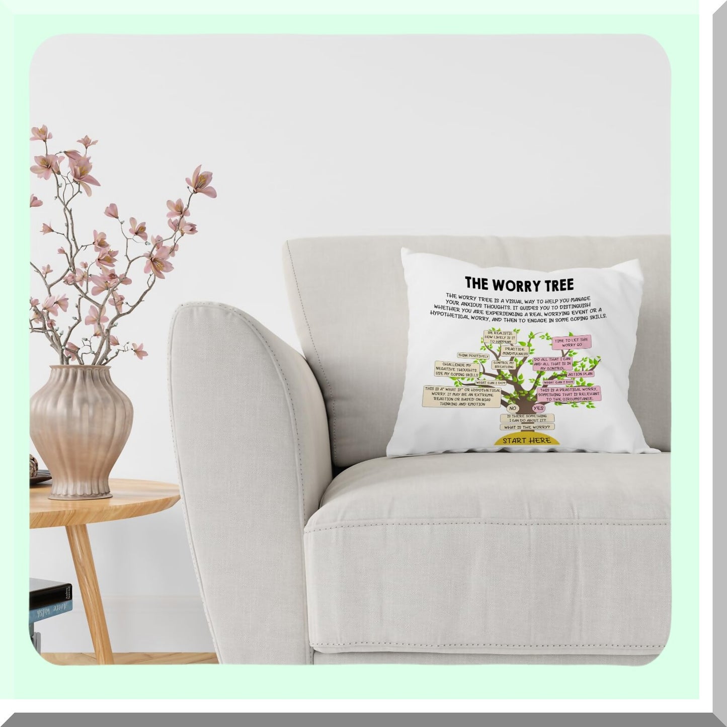Calm Comfort Therapy Pillow Covers - Stress Relief Decor for Therapist Office & Counseling Corner, The Worry Tree Design, 18x18 Inches