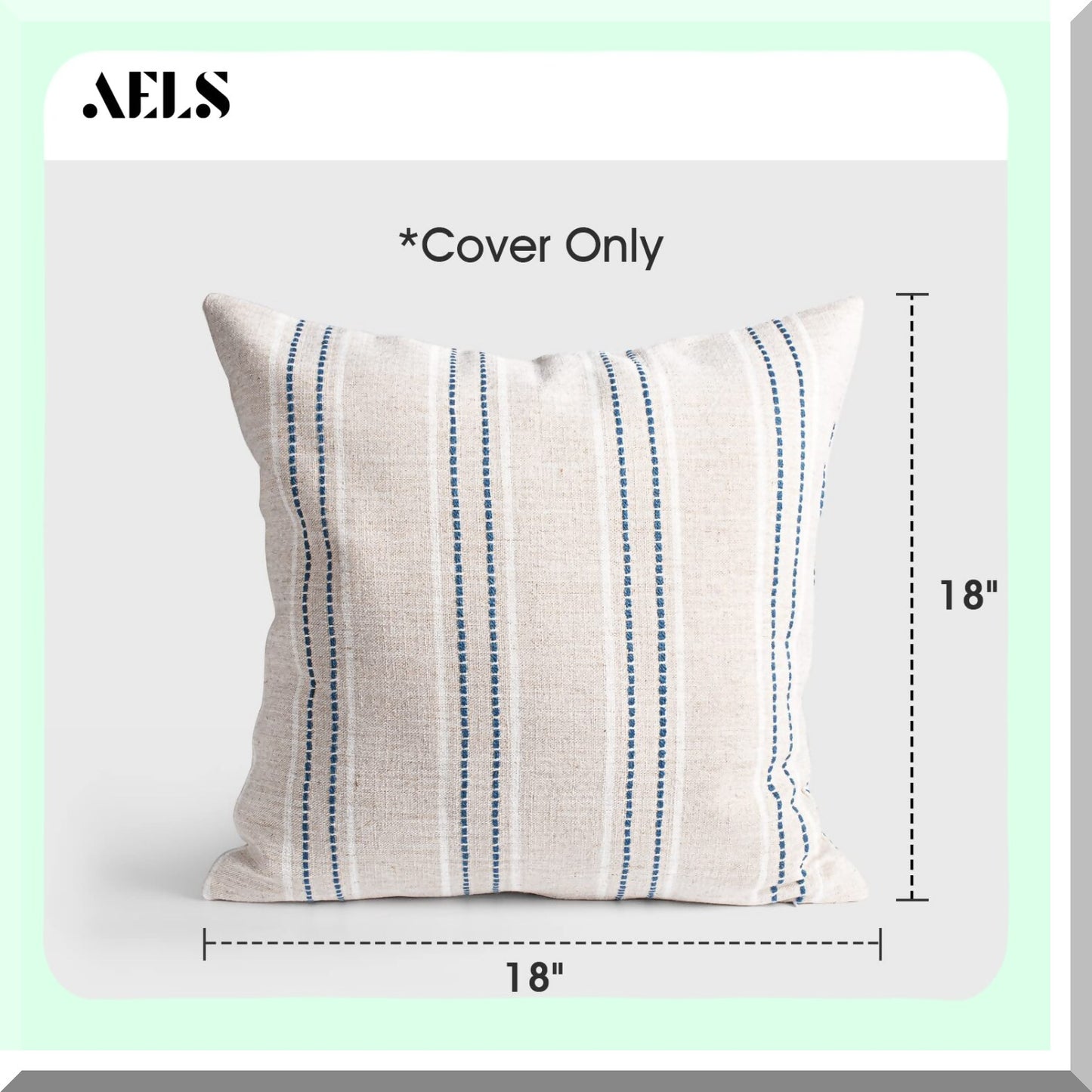 Boho Farmhouse Linen Stripe Pillow Covers - Set of 2 Beige & Navy Blue Throw Pillow Cases for Sofa Couch - Decorative Textured Cushion Cover