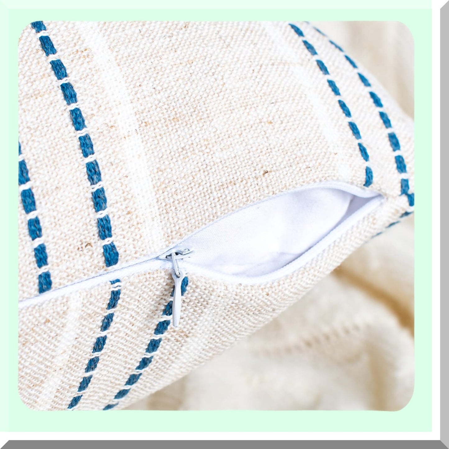 Boho Farmhouse Linen Stripe Pillow Covers - Set of 2 Beige & Navy Blue Throw Pillow Cases for Sofa Couch - Decorative Textured Cushion Cover