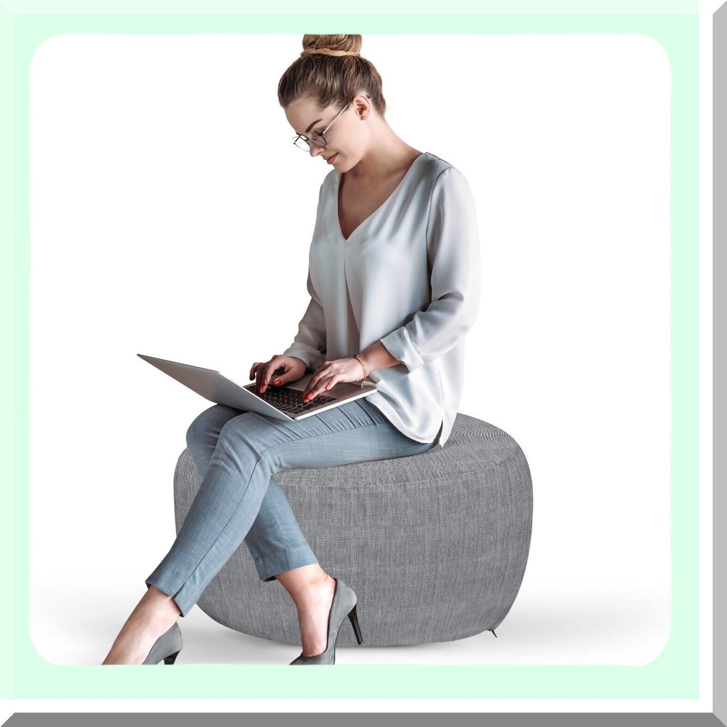 Zippered Suede Pouf Cover - Soft Decorative Fabric Case for Living Room Furniture - Digitally Printed Home Textile - 30" W X 17.3" L - Dimgray