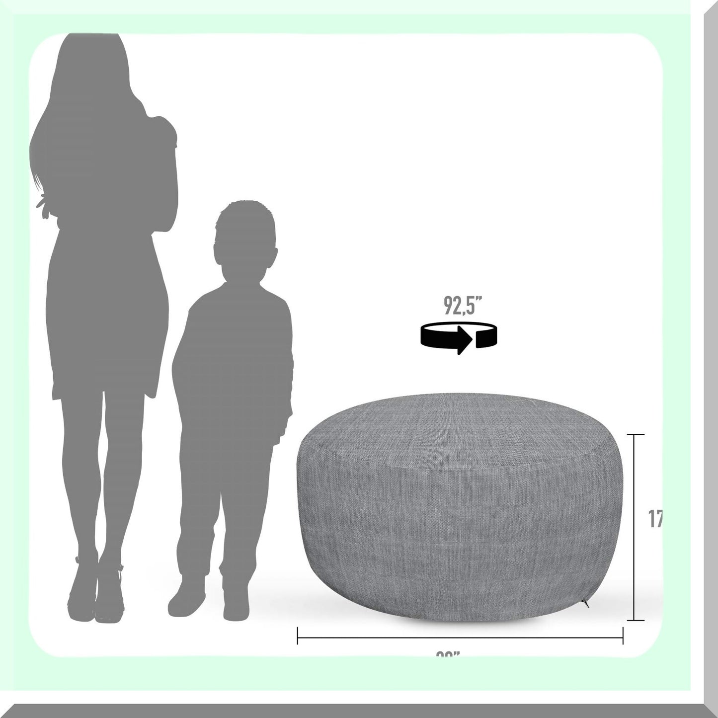 Zippered Suede Pouf Cover - Soft Decorative Fabric Case for Living Room Furniture - Digitally Printed Home Textile - 30" W X 17.3" L - Dimgray