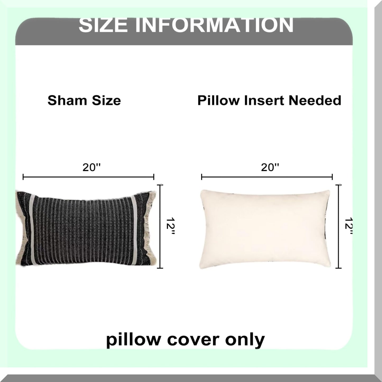 Farmhouse Fringe Tassel Pillow Cover - Decorative Woven Liana Cushion Case for Sofa Chair Couch Bed - Modern Lumbar Throw Pillowcase - Black 12 x 20 Inches