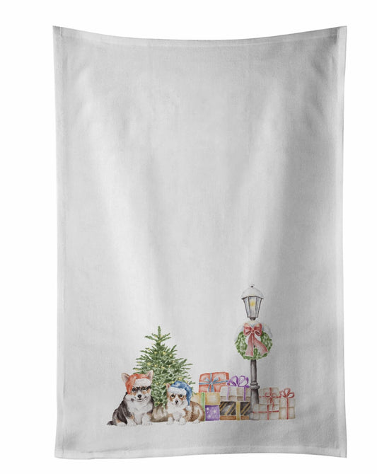 White Kitchen Towel Set of 2 with Corgi Artwork