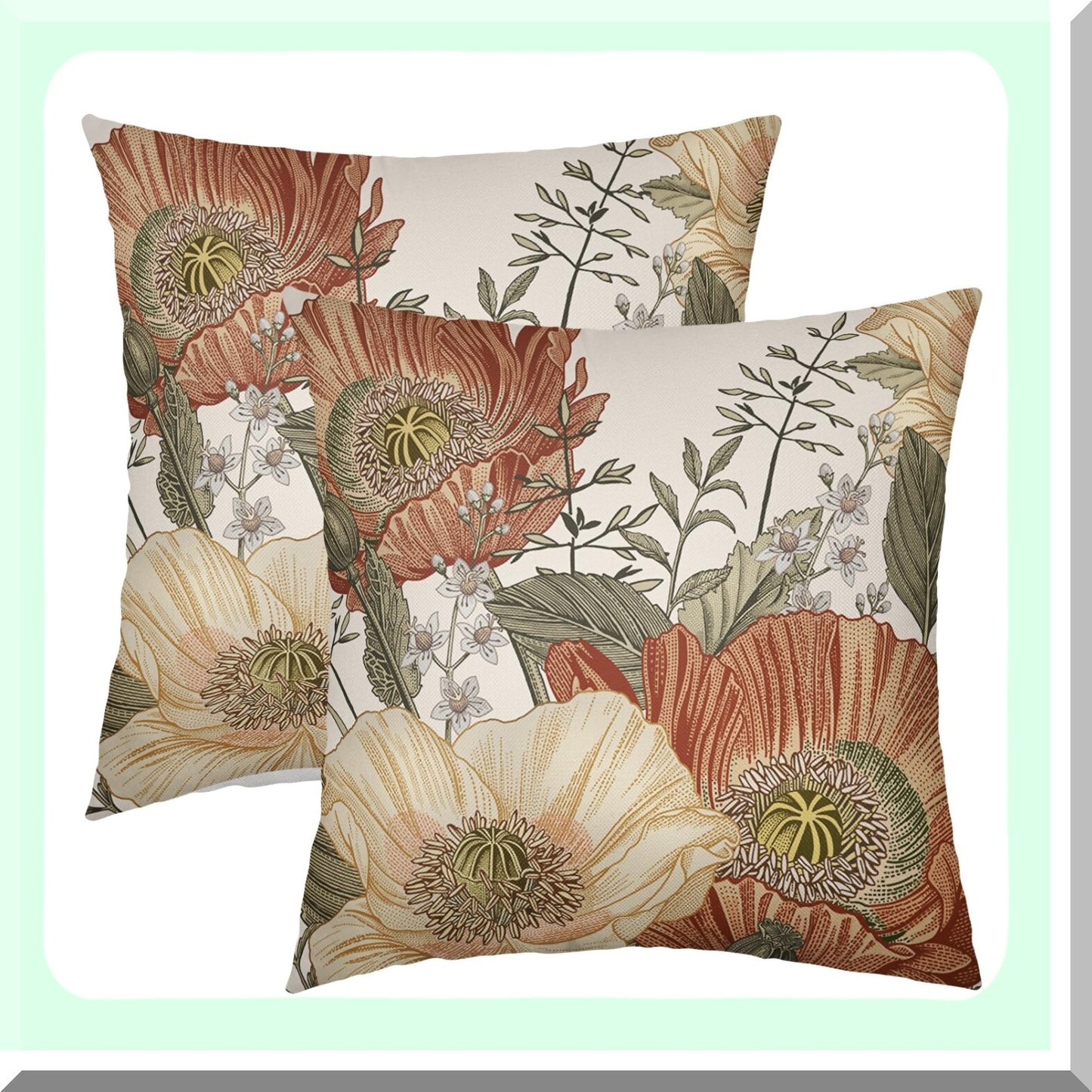 Rustic Floral Pillow Covers Set - Vintage Flowers 16x16 Inch - Yellow Orange Leaves Decorative Throw Pillows - Couch Sofa Bed Porch Living Room Outdoor Home Decor - Square Rust Pillow Cases