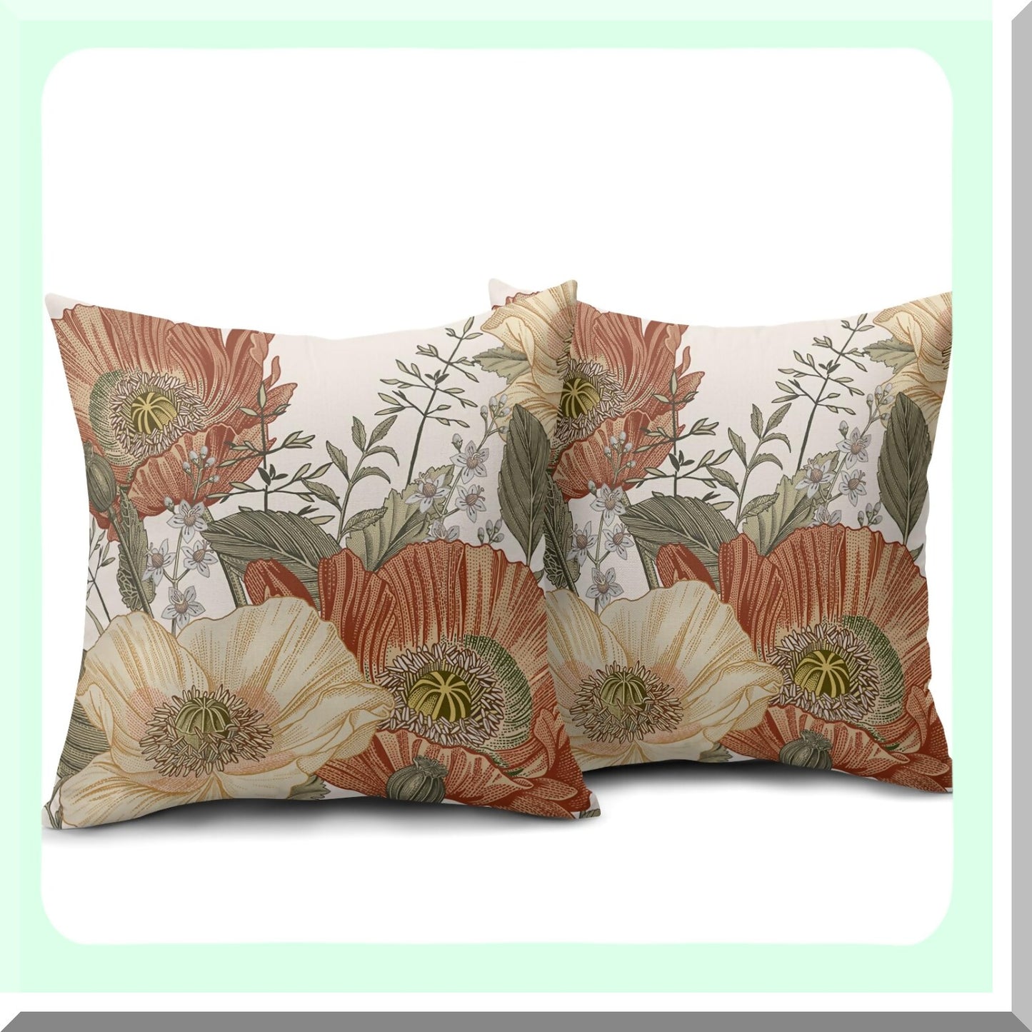Rustic Floral Pillow Covers Set - Vintage Flowers 16x16 Inch - Yellow Orange Leaves Decorative Throw Pillows - Couch Sofa Bed Porch Living Room Outdoor Home Decor - Square Rust Pillow Cases
