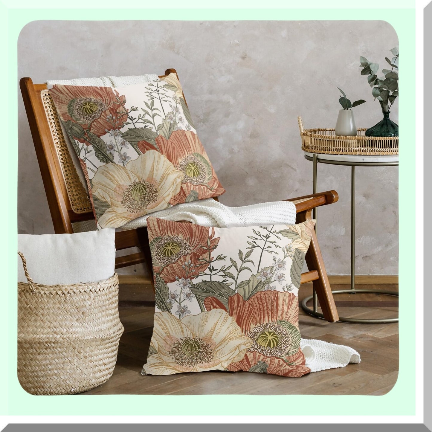 Rustic Floral Pillow Covers Set - Vintage Flowers 16x16 Inch - Yellow Orange Leaves Decorative Throw Pillows - Couch Sofa Bed Porch Living Room Outdoor Home Decor - Square Rust Pillow Cases