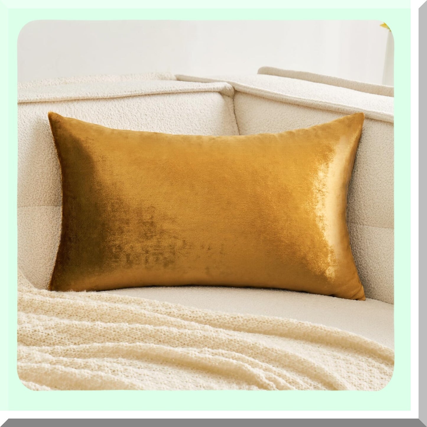 Luxury Velvet Lumbar Pillow Cover - Dark Gold Decorative Cushion Case for Couch Sofa & Bedroom - Soft 12x20 Inch Home Decor Accent