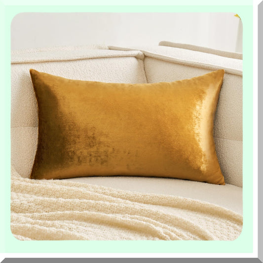 Luxury Velvet Lumbar Pillow Cover - Dark Gold Decorative Cushion Case for Couch Sofa & Bedroom - Soft 12x20 Inch Home Decor Accent