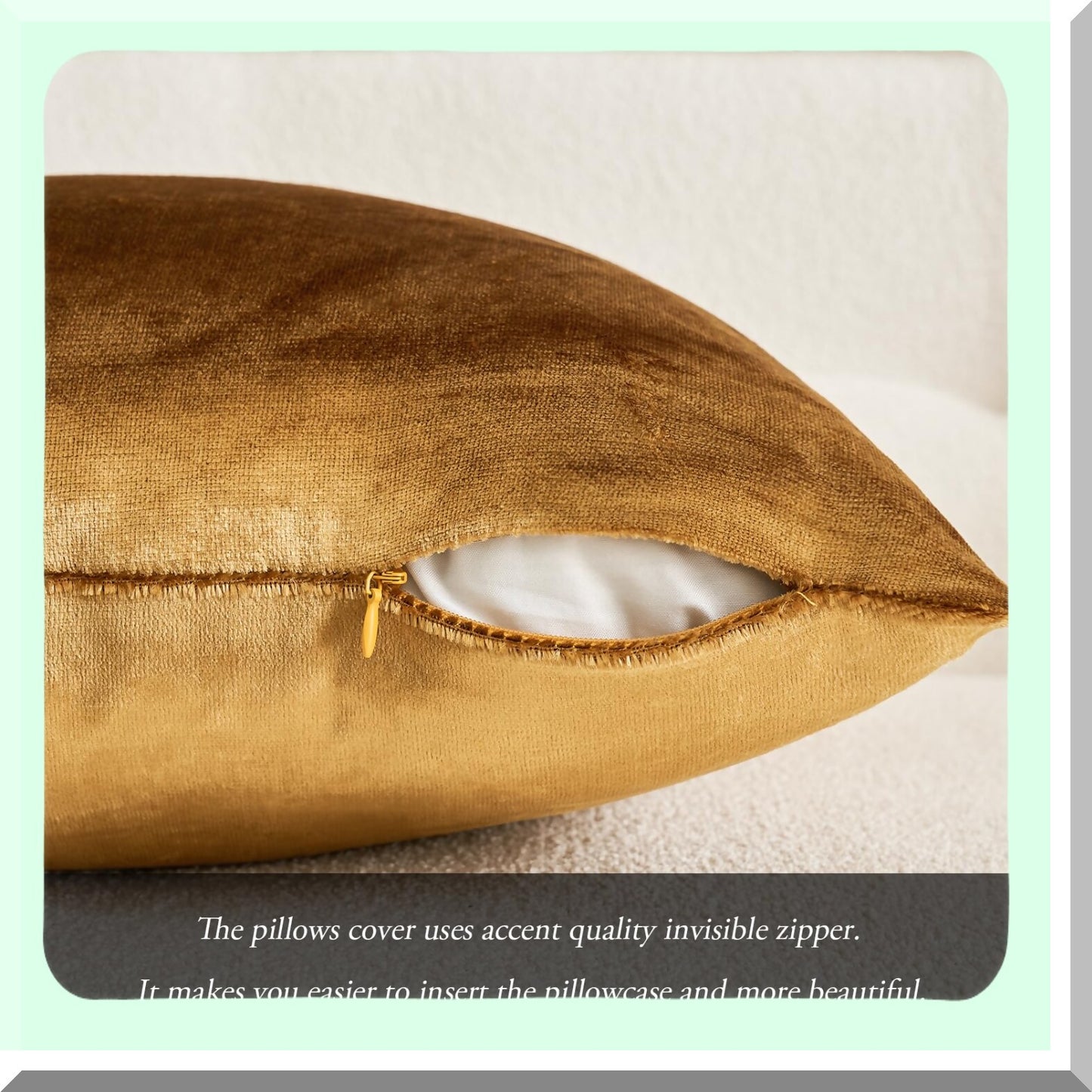Luxury Velvet Lumbar Pillow Cover - Dark Gold Decorative Cushion Case for Couch Sofa & Bedroom - Soft 12x20 Inch Home Decor Accent