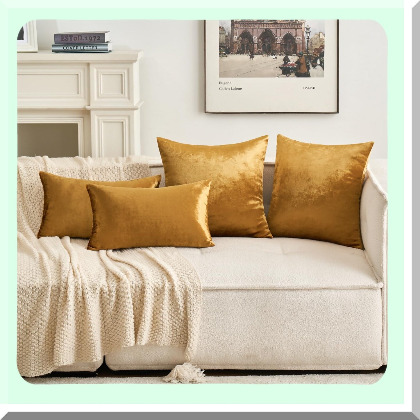 Luxury Velvet Lumbar Pillow Cover - Dark Gold Decorative Cushion Case for Couch Sofa & Bedroom - Soft 12x20 Inch Home Decor Accent