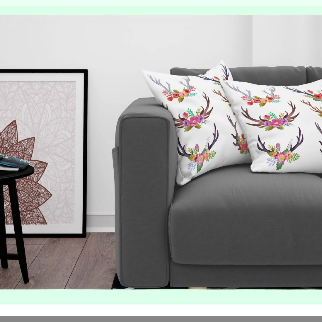 Springtime Antlers Decor Pillow Set - Deer Horns Bouquet Cushion Covers (Pack of 2) - Garden Branches Art Print - Zippered Double-Side Digital - 18" White Mauve