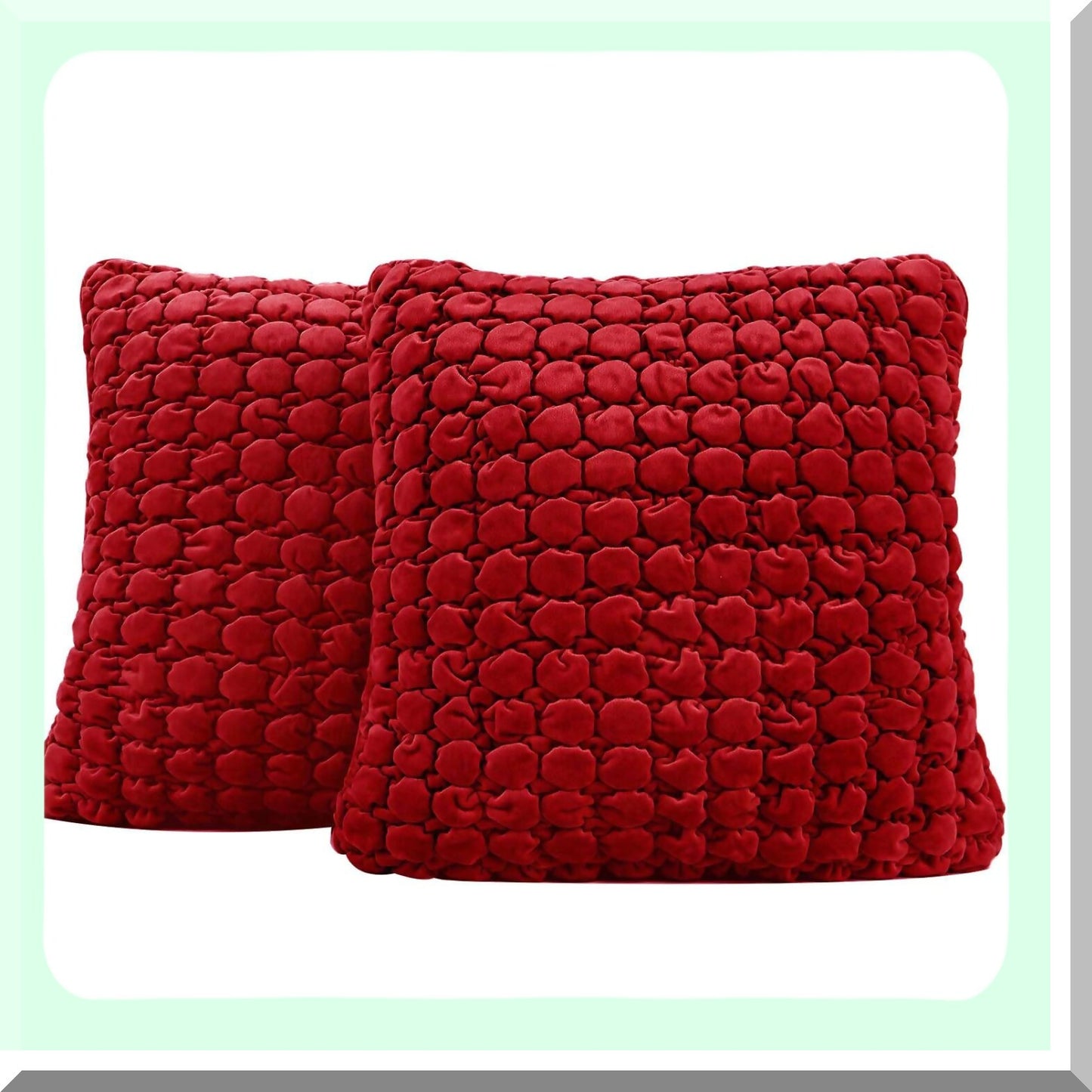 Bubble Texture Velvet Throw Pillow Covers - Set of 2 Red 18x18 Decorative Farmhouse Cushion Covers for Sofa Bed Living Room - Square Pillowcase