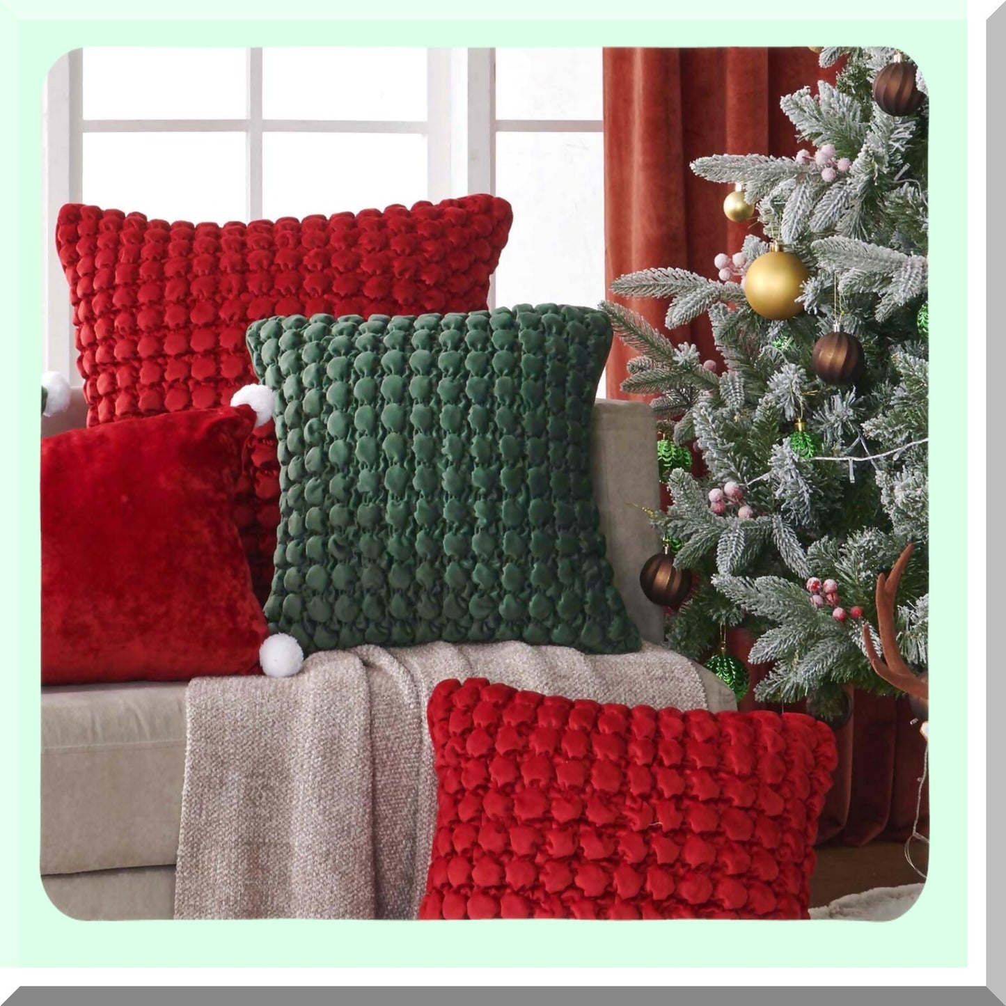Bubble Texture Velvet Throw Pillow Covers - Set of 2 Red 18x18 Decorative Farmhouse Cushion Covers for Sofa Bed Living Room - Square Pillowcase