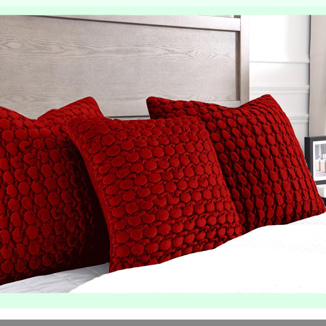 Bubble Texture Velvet Throw Pillow Covers - Set of 2 Red 18x18 Decorative Farmhouse Cushion Covers for Sofa Bed Living Room - Square Pillowcase