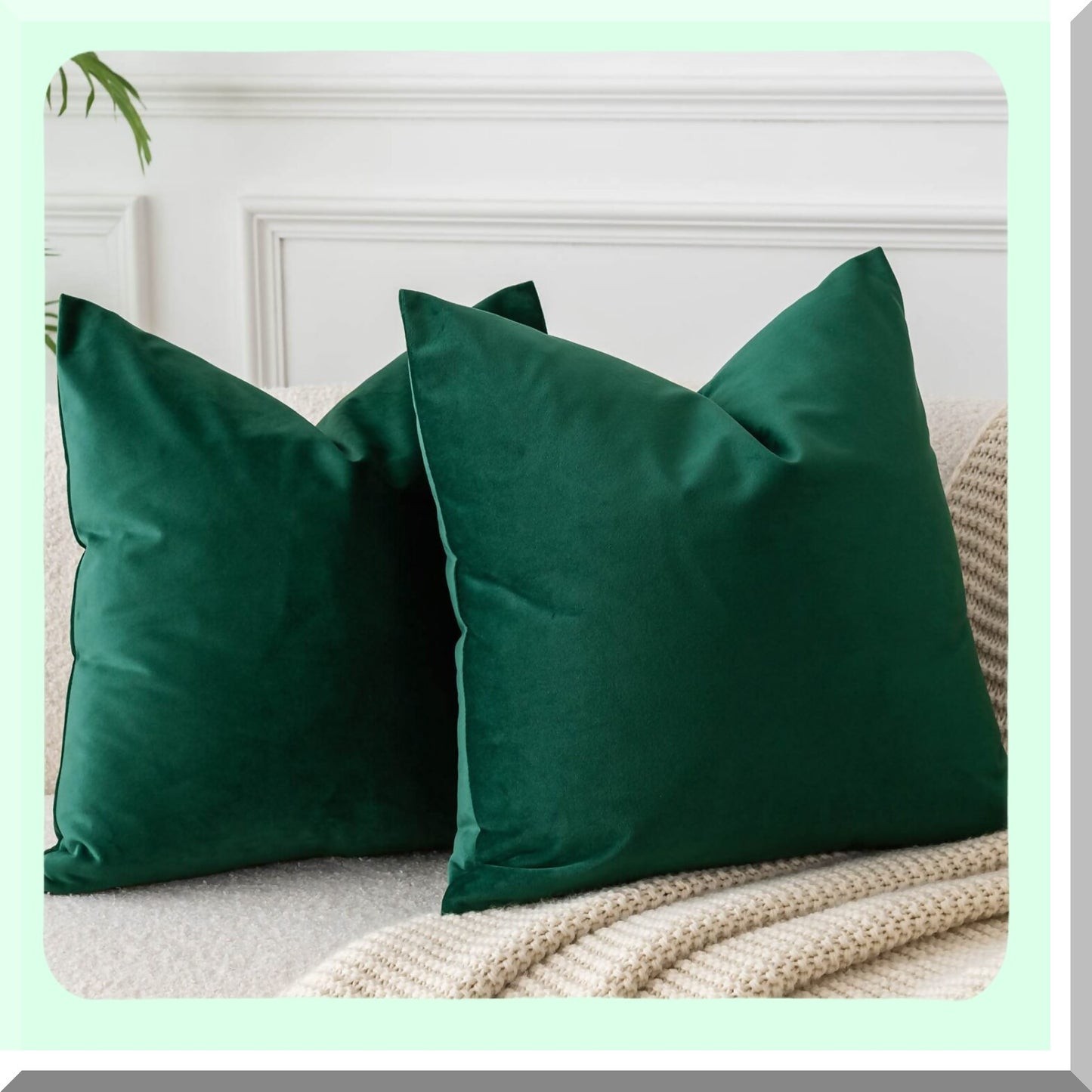 Luxury Emerald Green Velvet Pillowcase Set - 20x20 Inch Decorative Cushion Covers for Living Room, Couch, Sofa, Bedroom - Soft Square Throw Pillow Cases with Hidden Zipper - Pack of 2