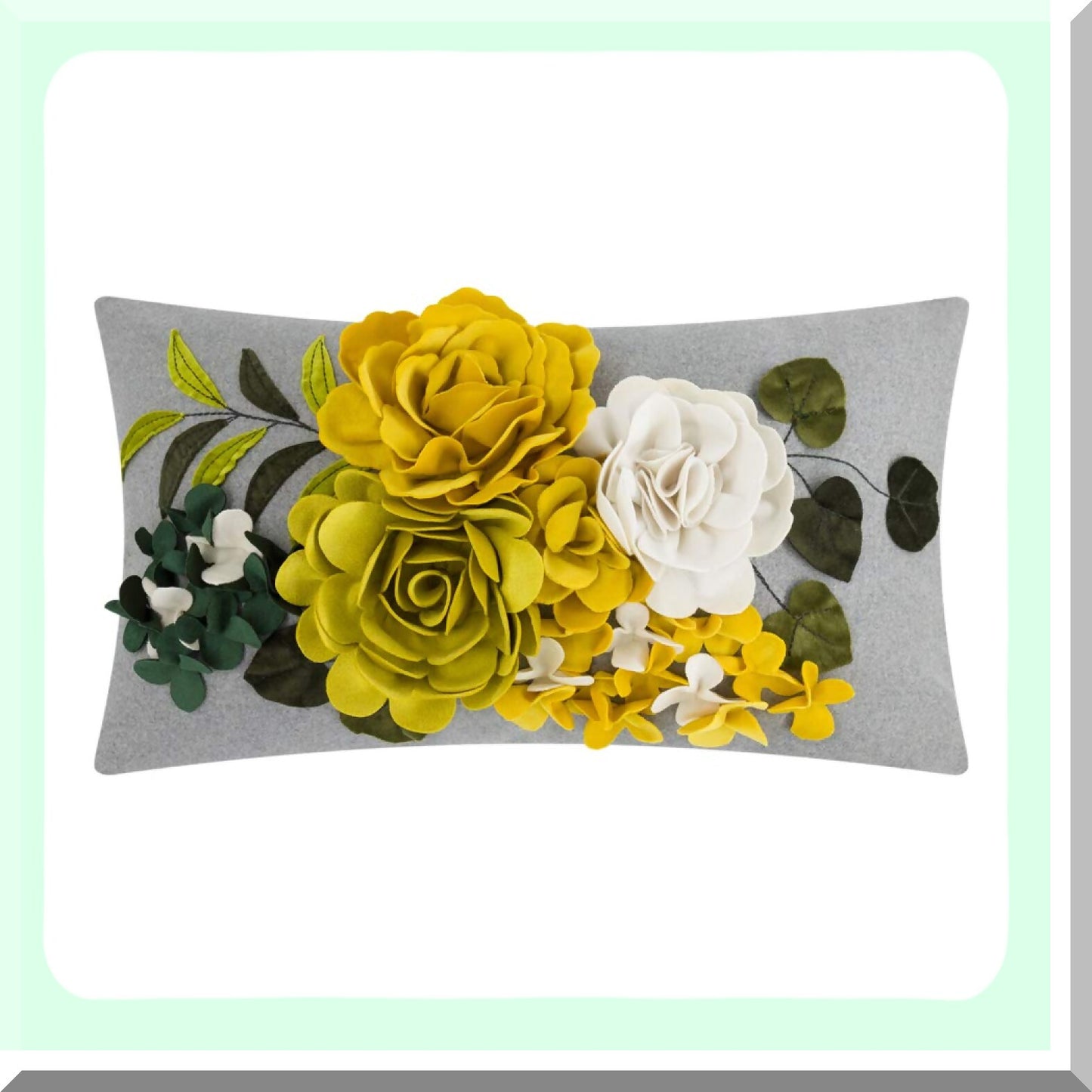Floral Bloom 3D Accent Pillow Cover - Colorful Aesthetic Rectangle Cushion Case for Bed, Couch, Living Room & Bedroom - Grey Yellow 12x20 Inch