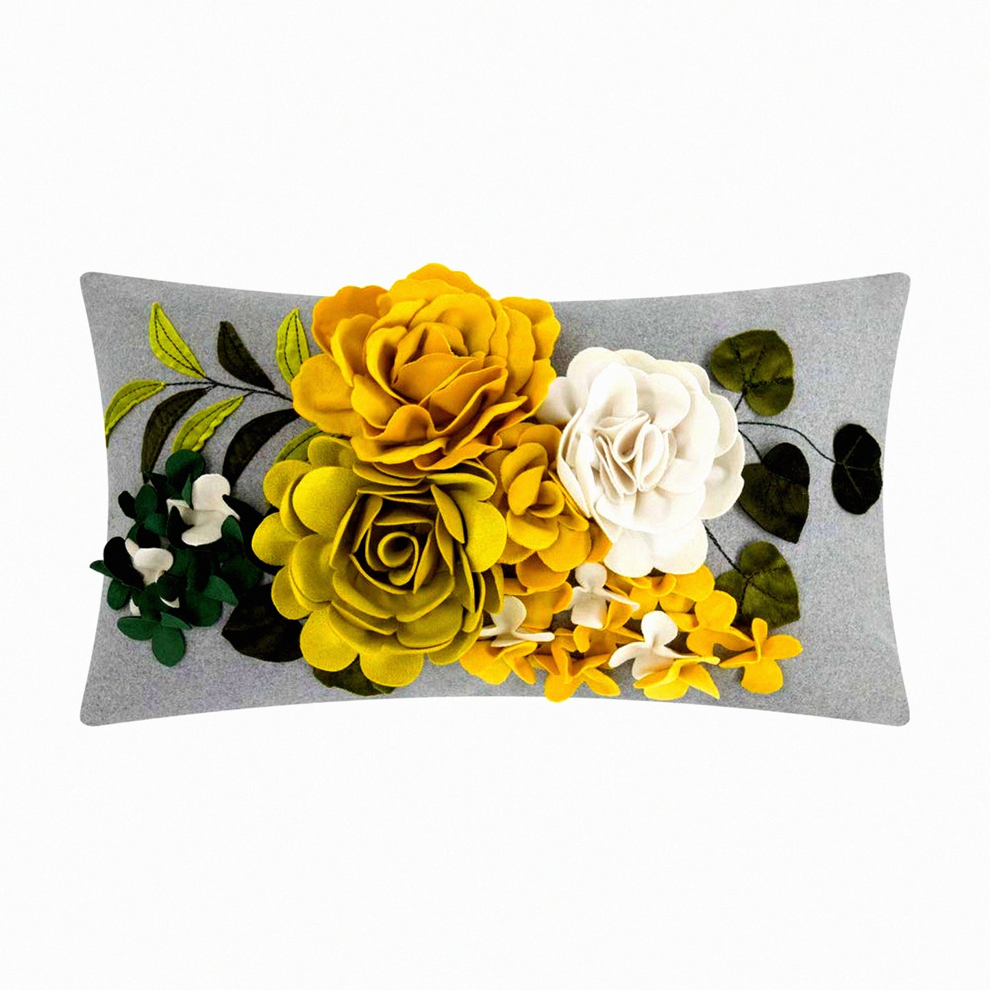 Floral Bloom 3D Accent Pillow Cover - Colorful Aesthetic Rectangle Cushion Case for Bed, Couch, Living Room & Bedroom - Grey Yellow 12x20 Inch