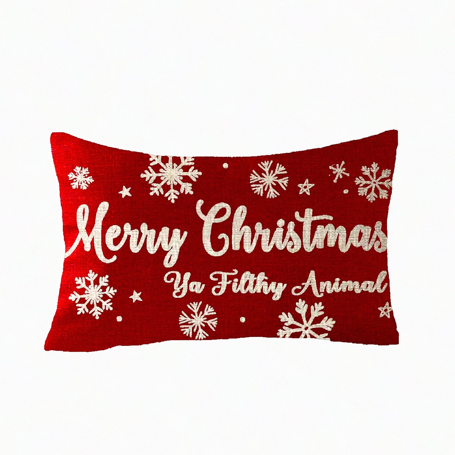 Winter Wonderland Snowflake Cotton Linen Throw Pillow Cover - Festive Holiday Decorative Cushion Case - 18X18 inches - Merry Red