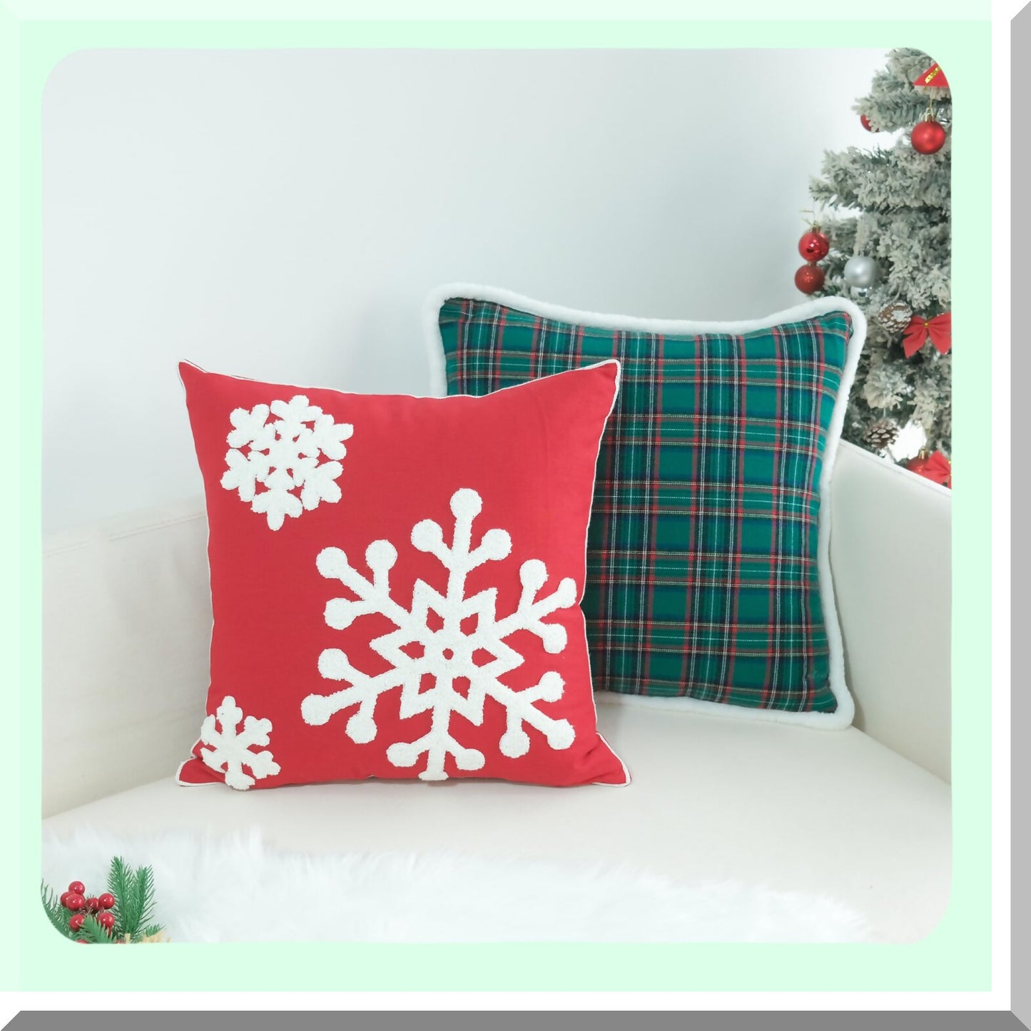 Snowflake Embroidery Holiday Pillow Covers - Set of 2 Red Cushion Cases for Couch Sofa Bedroom Car - Soft Decorative Pillowcases 20 x 20 Inch