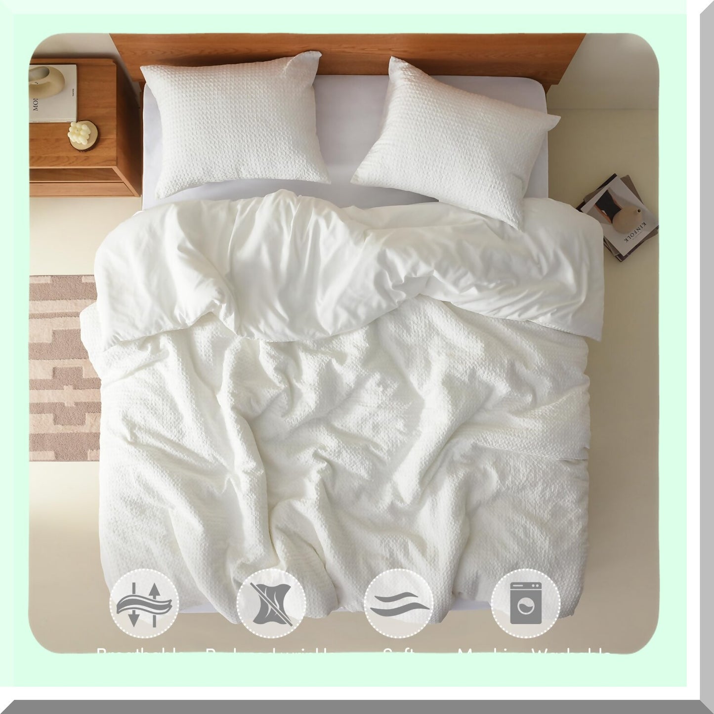 Breathable Waffle Knit Twin Comforter Set - Modern Farmhouse Boho Design - All Season Microfiber Bedding - 2 Piece Twin/Twin XL Comforter & Sham Set