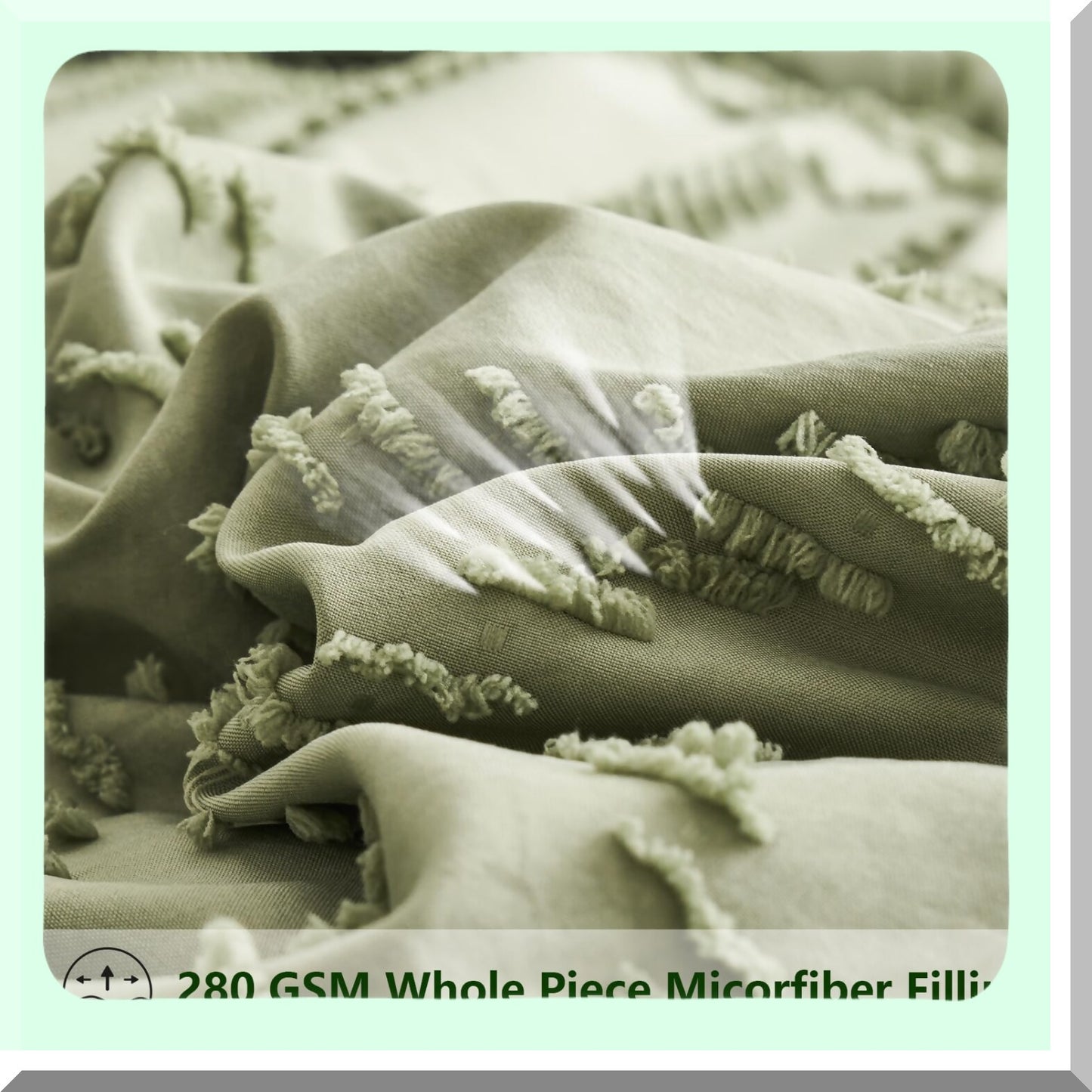 Chevron Sage Green Comforter Set - 7 Piece Bed in a Bag with Sheets, Tufted Boho Farmhouse Bedding, Shabby Chic Microfiber Comforter for All Seasons