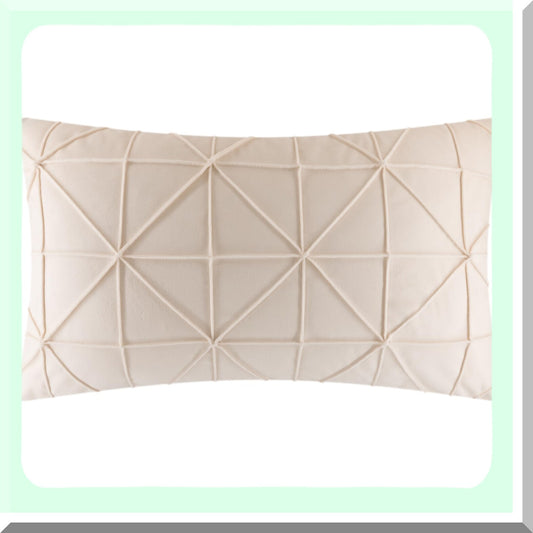Geometric Stripe Velvet Lumbar Pillow Cover - Decorative Accent Case for Bed Couch Office - White Beige Rectangular Cushion Sham 14x24 Inch
