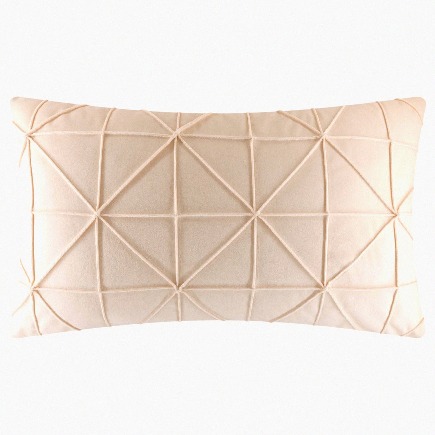 Geometric Stripe Velvet Lumbar Pillow Cover - Decorative Accent Case for Bed Couch Office - White Beige Rectangular Cushion Sham 14x24 Inch