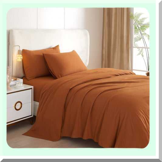 Pumpkin Spice Dream Sheets - 4 Piece Cooling Bedding Set for Queen Size Bed with Deep Pocket, Wrinkle, Fade, and Stain Resistant Technology.