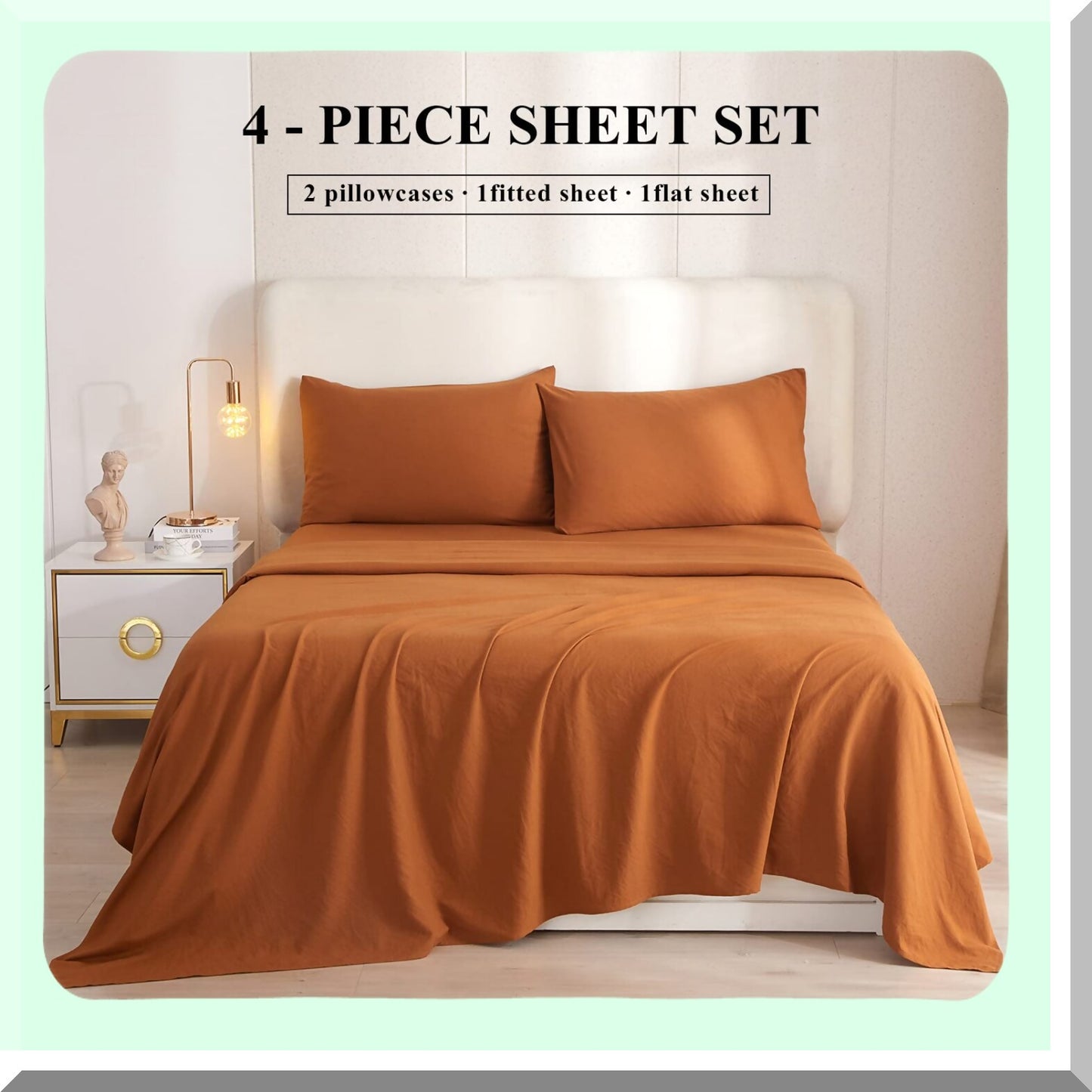 Pumpkin Spice Dream Sheets - 4 Piece Cooling Bedding Set for Queen Size Bed with Deep Pocket, Wrinkle, Fade, and Stain Resistant Technology.