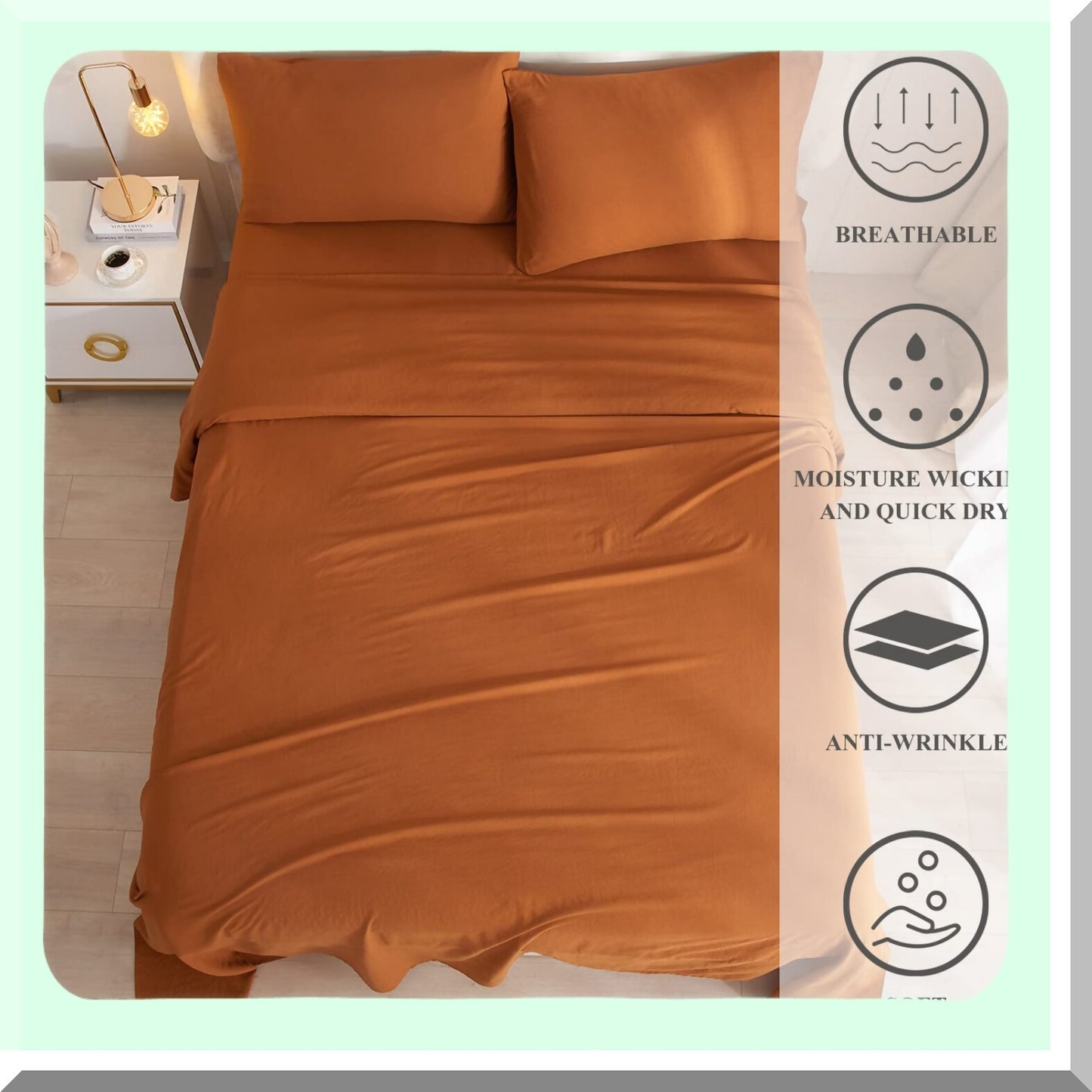 Pumpkin Spice Dream Sheets - 4 Piece Cooling Bedding Set for Queen Size Bed with Deep Pocket, Wrinkle, Fade, and Stain Resistant Technology.