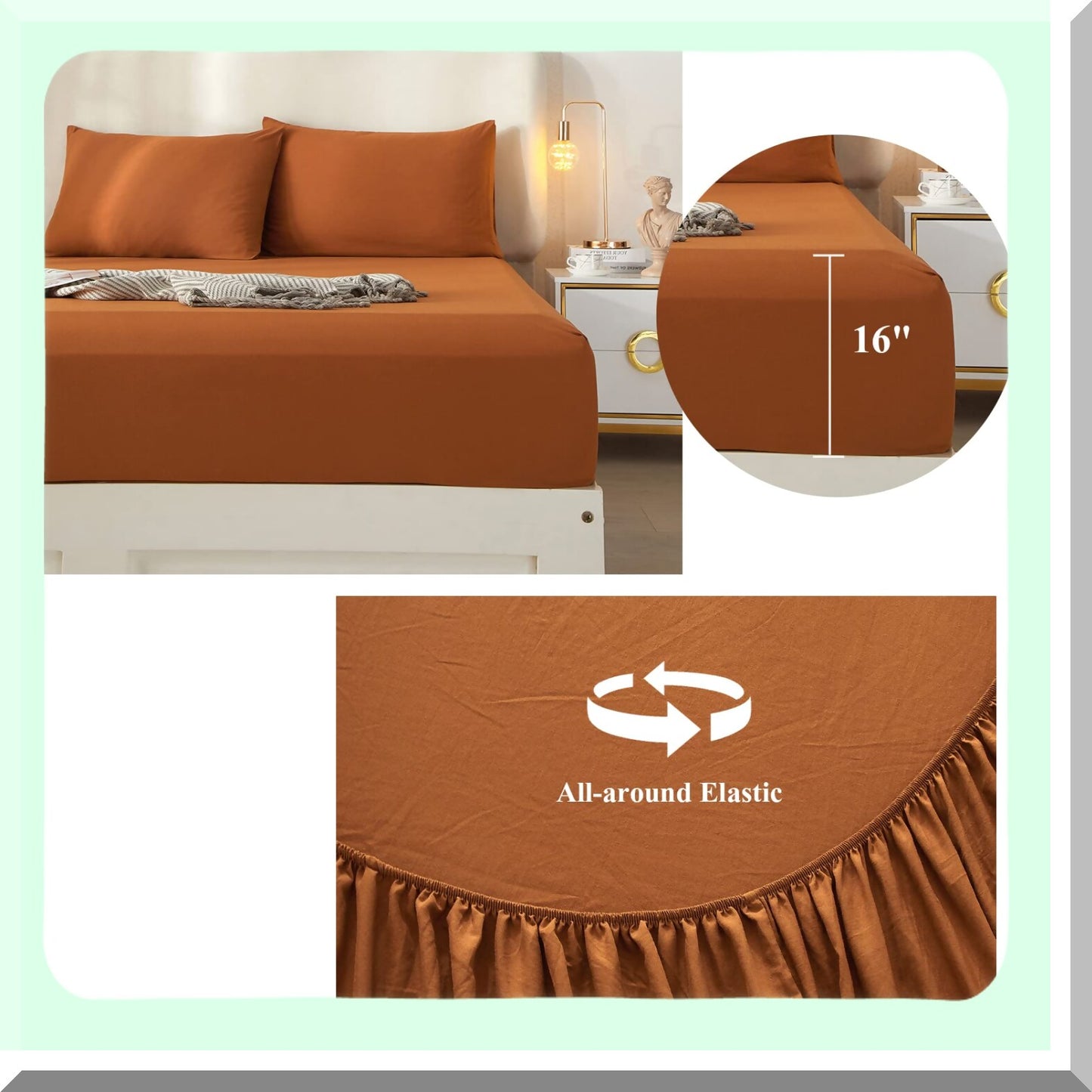 Pumpkin Spice Dream Sheets - 4 Piece Cooling Bedding Set for Queen Size Bed with Deep Pocket, Wrinkle, Fade, and Stain Resistant Technology.