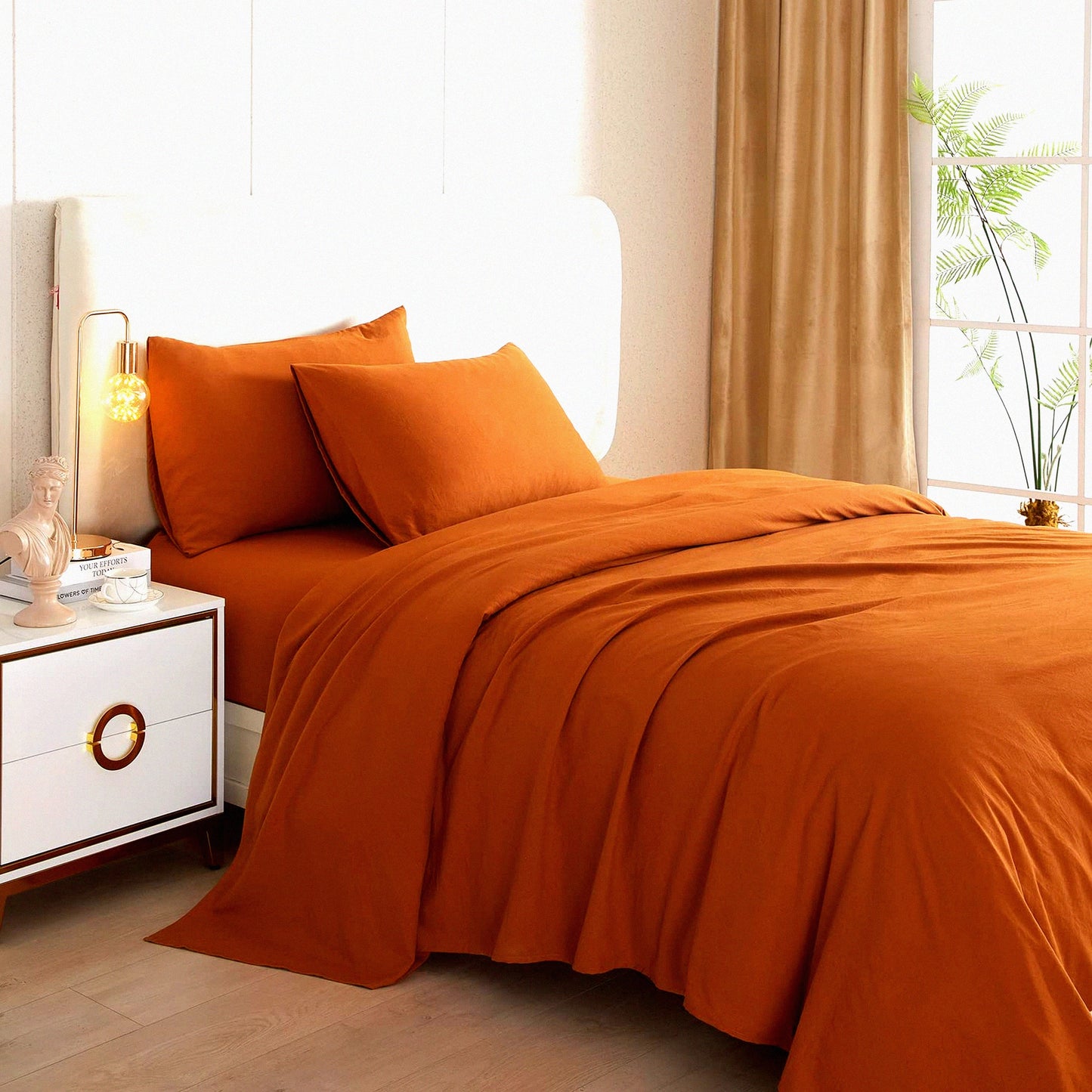 Pumpkin Spice Dream Sheets - 4 Piece Cooling Bedding Set for Queen Size Bed with Deep Pocket, Wrinkle, Fade, and Stain Resistant Technology.
