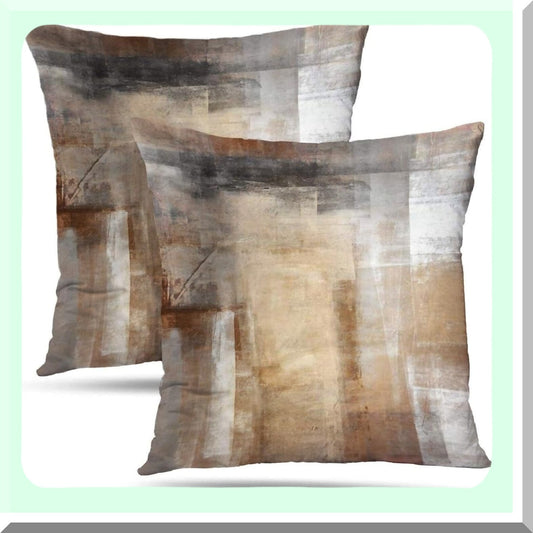 Abstract Art Double-Sided Pillow Covers - Brown Beige Painting Cushion Cover 18x18 - Decorative Home Gift Bed Pillowcase - Set of 2 - Abstract Art 12 Theme