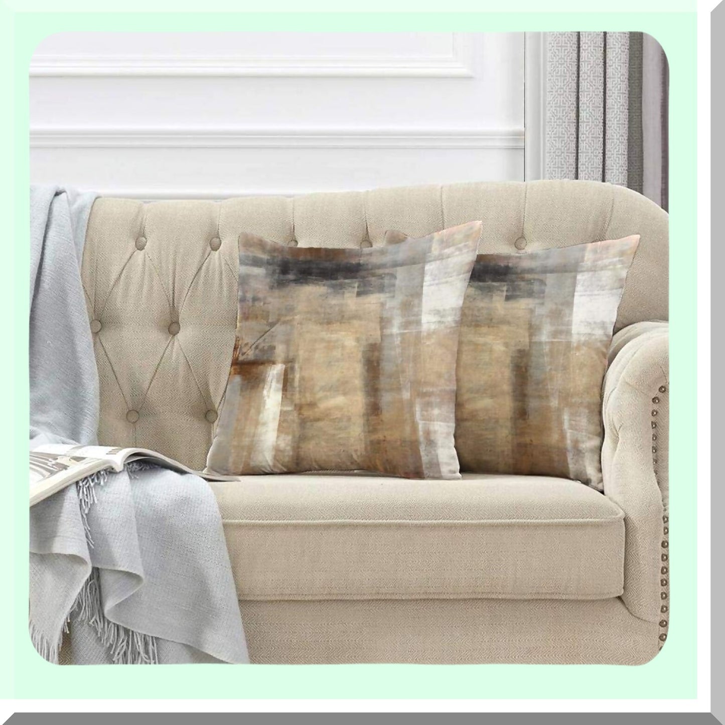 Abstract Art Double-Sided Pillow Covers - Brown Beige Painting Cushion Cover 18x18 - Decorative Home Gift Bed Pillowcase - Set of 2 - Abstract Art 12 Theme