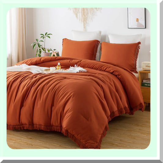 Terracotta Dream Comforter Set - Boho Burnt Orange Bedding - Lightweight All Season Bed Set - Soft Rust Tel Comforter - 3 Piece 104x90In Bed Set
