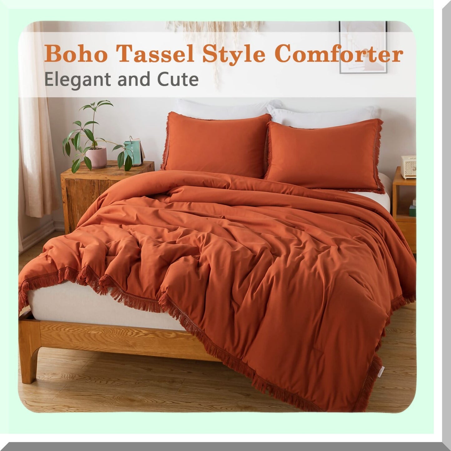 Terracotta Dream Comforter Set - Boho Burnt Orange Bedding - Lightweight All Season Bed Set - Soft Rust Tel Comforter - 3 Piece 104x90In Bed Set