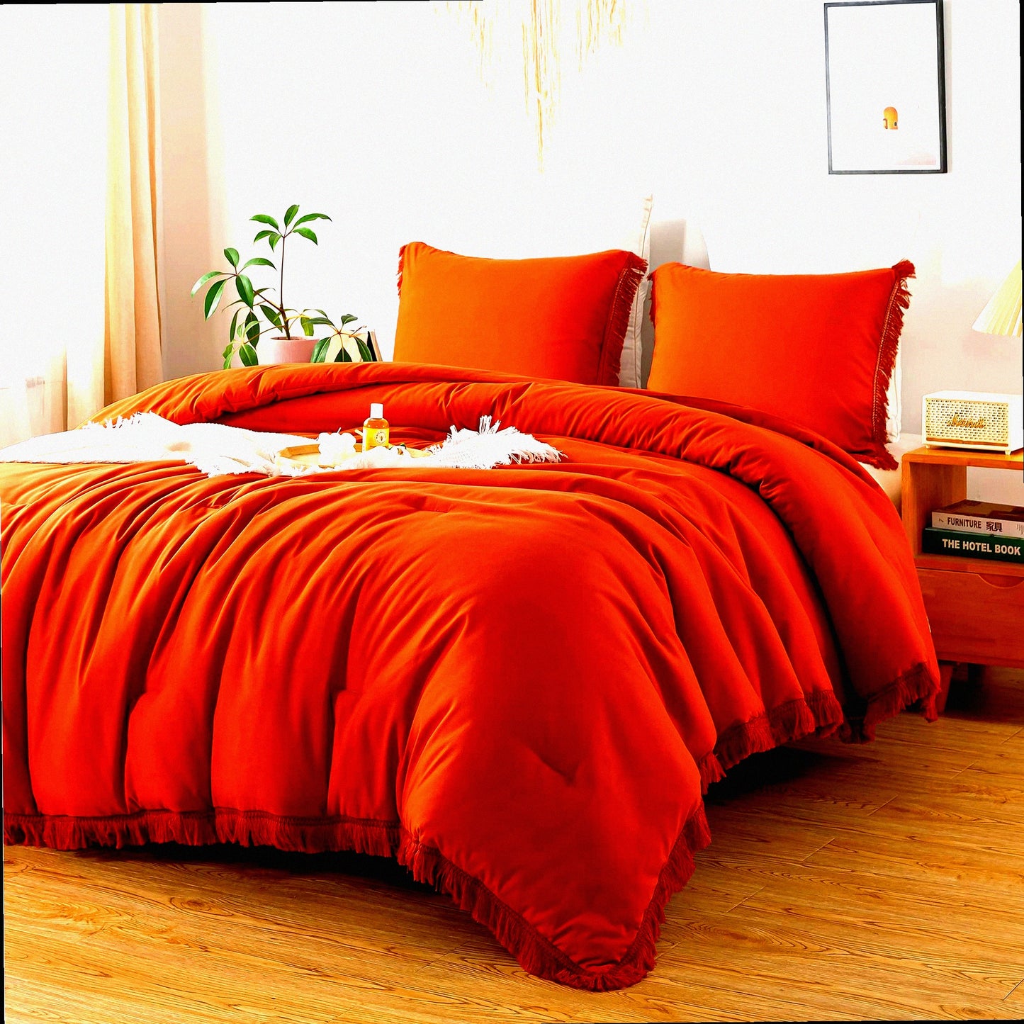 Terracotta Dream Comforter Set - Boho Burnt Orange Bedding - Lightweight All Season Bed Set - Soft Rust Tel Comforter - 3 Piece 104x90In Bed Set