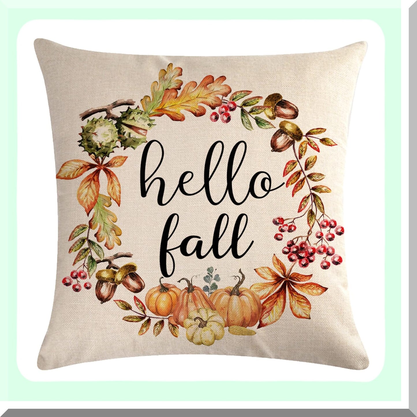 Autumn Harvest Pumpkin Pillow Covers - Set of 2 Farmhouse Decorative Cushion Cover for Sofa Couch Bed - Hello Fall Wreath Pillowcases 18" x 18"