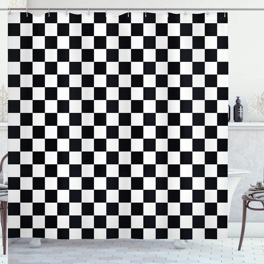 Checkers Game Shower Curtain 69x75 Inches Black White