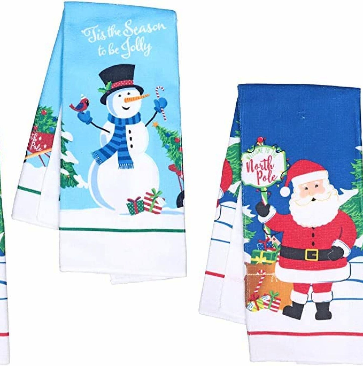 Holiday and Snowman Printed Kitchen and Bathroom Towels 2 Pack