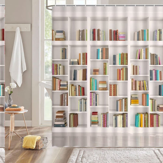 Bookshelf Shower Curtain Beige 70"x70" with Hooks