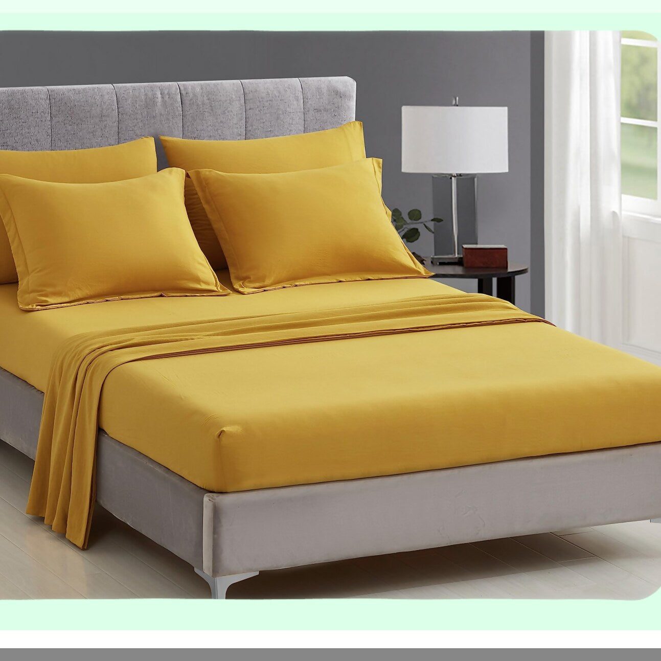 Geometric Sunburst 7-Piece Bedding Set - Mustard Yellow Full Size Comforter with Sheets, Lightweight All Season Quilted Microfiber Bed in a Bag