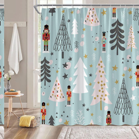 Tree Shower Curtain Pink Gray Xmas Tree Star