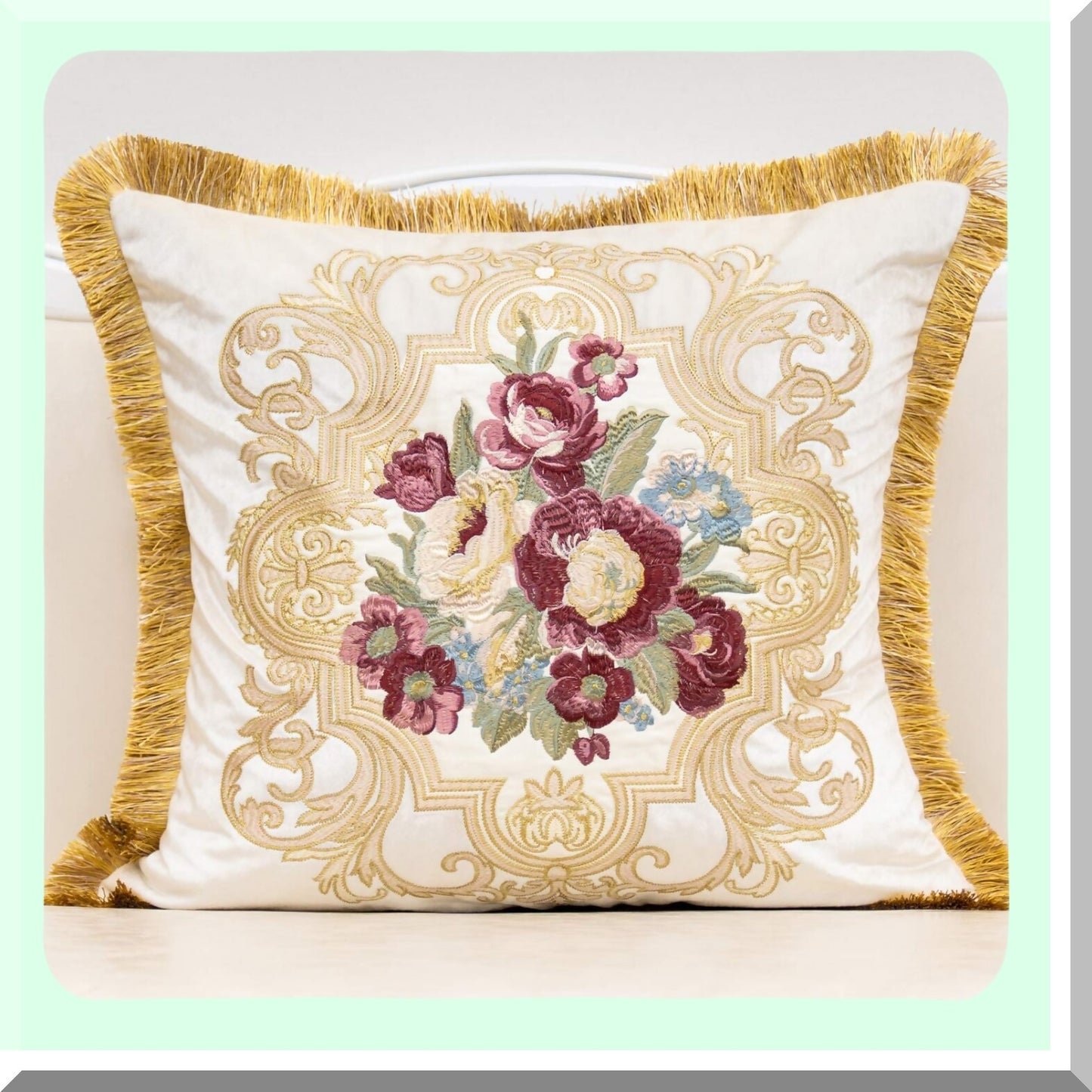 Luxury White Rose Velvet Cushion Cover - European Throw Pillow Case for Living Room, Bedroom, Car - Decorative Floral Pillow 18x18 Inch