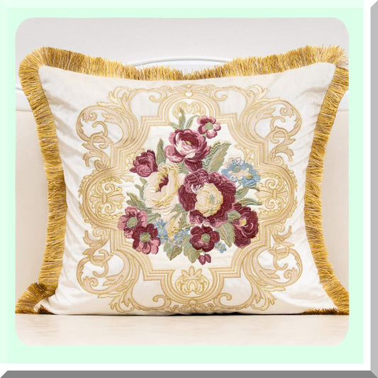 Luxury White Rose Velvet Cushion Cover - European Throw Pillow Case for Living Room, Bedroom, Car - Decorative Floral Pillow 18x18 Inch