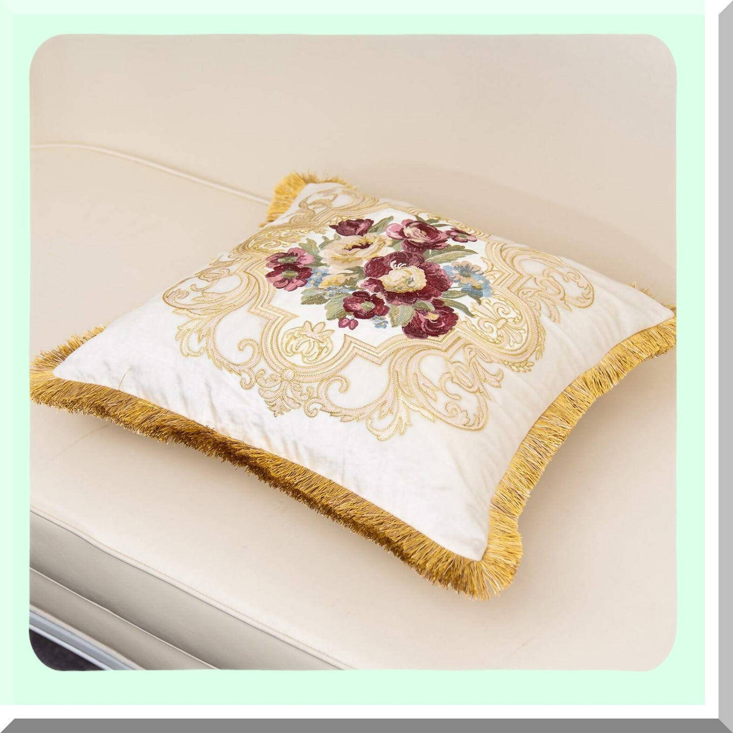 Luxury White Rose Velvet Cushion Cover - European Throw Pillow Case for Living Room, Bedroom, Car - Decorative Floral Pillow 18x18 Inch