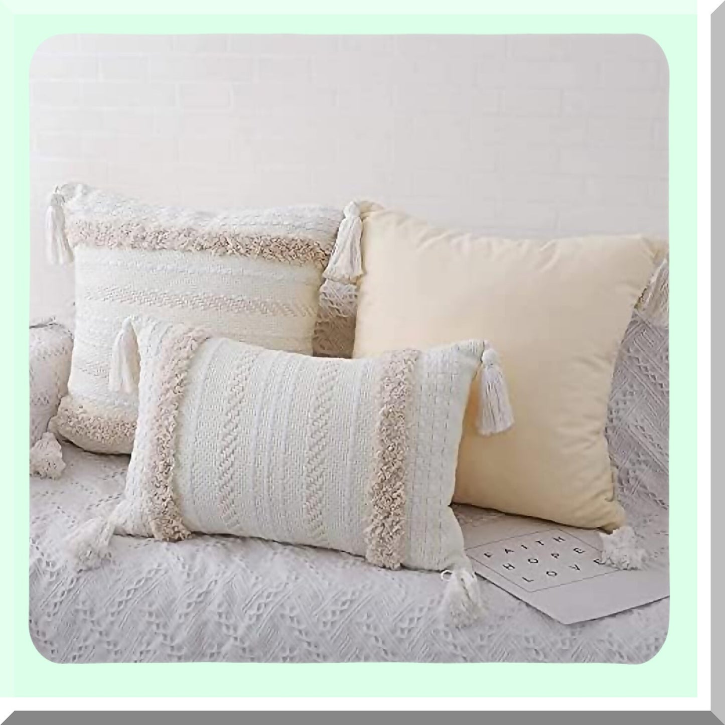 Boho Chic Tufted Throw Pillowcase Set - Decorative Bohemian Cushion Cover for Sofa, Living Room, Bedroom - 18x18 Size - Set of 2