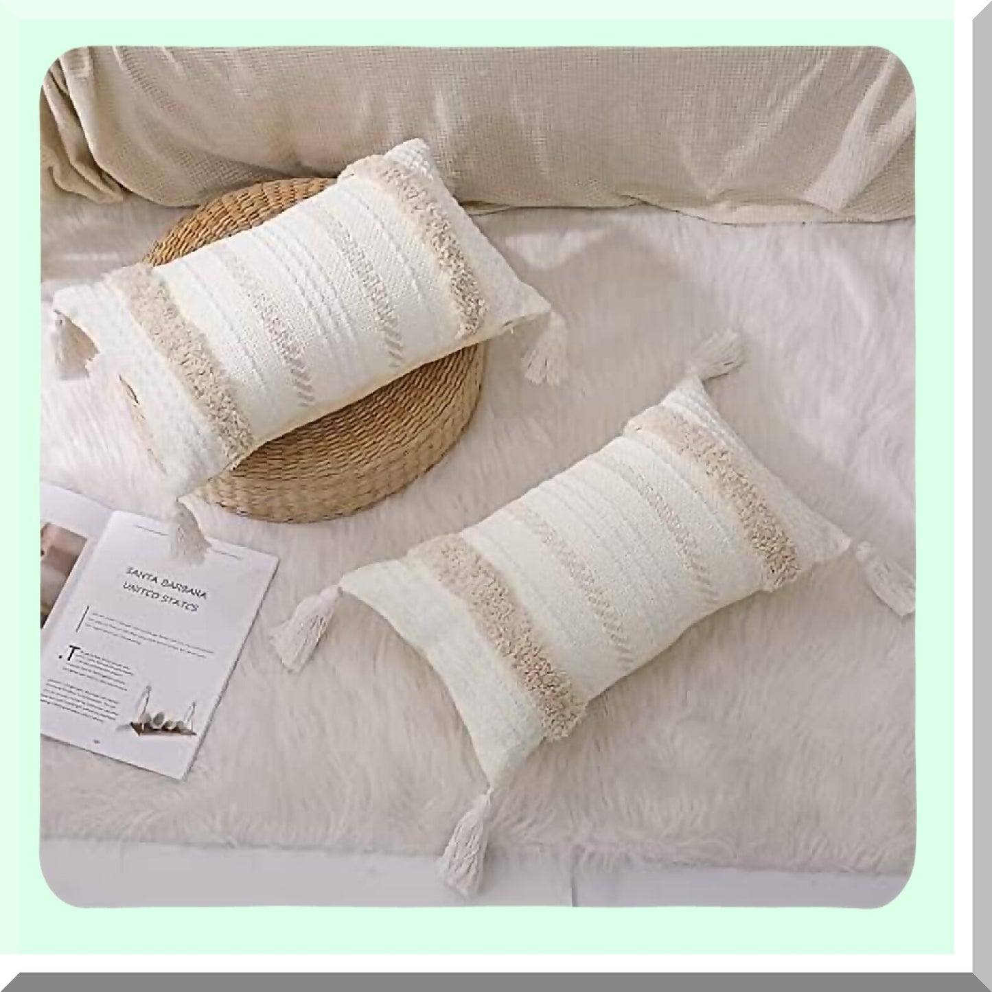 Boho Chic Tufted Throw Pillowcase Set - Decorative Bohemian Cushion Cover for Sofa, Living Room, Bedroom - 18x18 Size - Set of 2